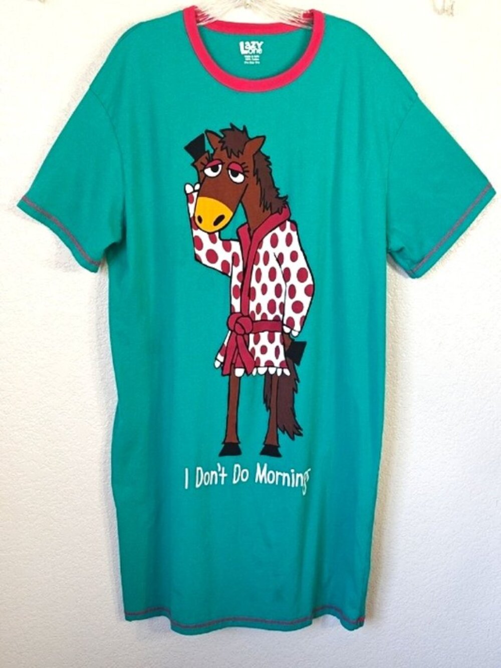 Lazy One Nightshirt One Size/XL I don't Do Mornings Teal Green Cotton Pajamas